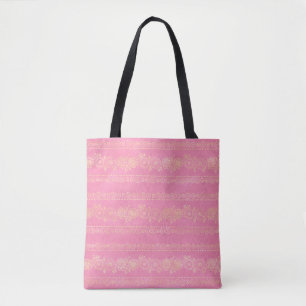 Bolsa Tote Padrão de Unicórnio Boêmiano Rosa e Dourado