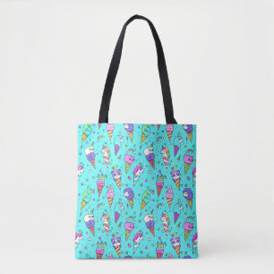 Bolsa Tote Padrão de unicórnio com sorvete azul-celeste fofo