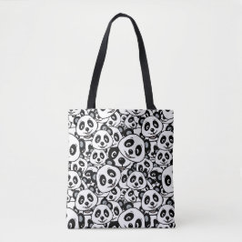 Bolsa Tote Padrão de Urso Panda Fofo Preto e Branco Moderno