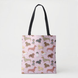 Bolsa Tote padrão de variedade dachshund a rosa