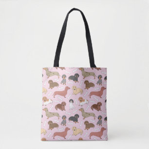 Bolsa Tote padrão de variedade dachshund a rosa