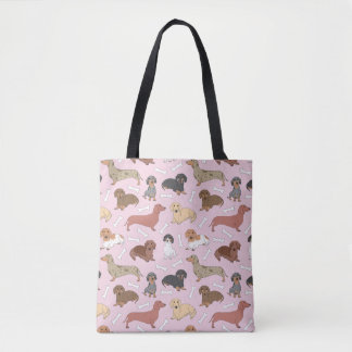 Bolsa Tote padrão de variedade dachshund a rosa