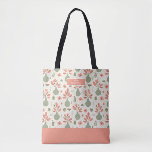 Bolsa Tote Padrão de Vase Floral Suave com Nome