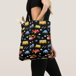 Bolsa Tote Padrão de Veículos de Desenho Animado Fofo