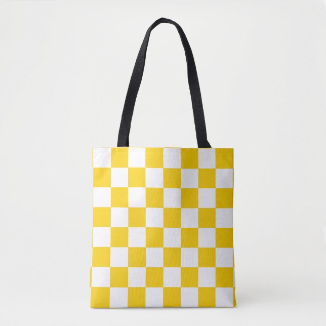 Bolsa Tote Padrão de Verificação Branco Amarelo (Frente)