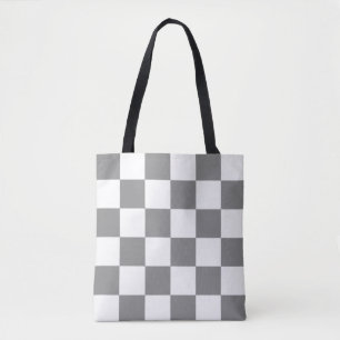 Bolsa Tote Padrão de Verificação Branco da Cinza Cinza
