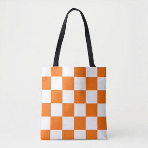 Bolsa Tote Padrão de Verificação Branco Laranja