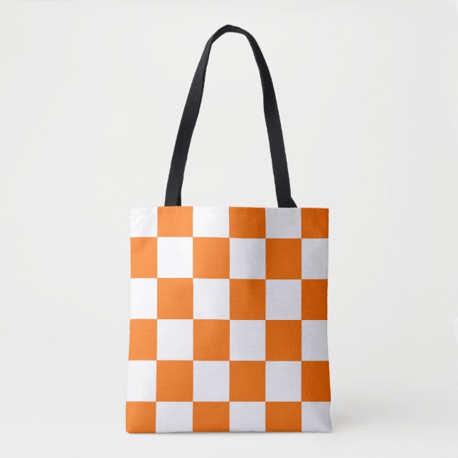 Bolsa Tote Padrão de Verificação Branco Laranja (Frente)