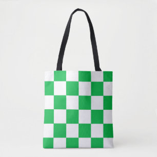 Bolsa Tote Padrão de Verificação Branco Verde