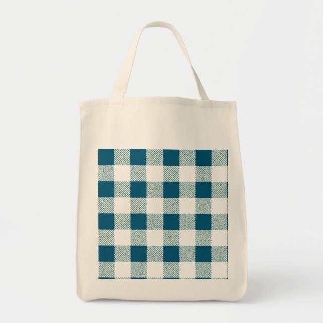 Bolsa Tote Padrão de Verificação de Gingham Verde Azul (Frente)