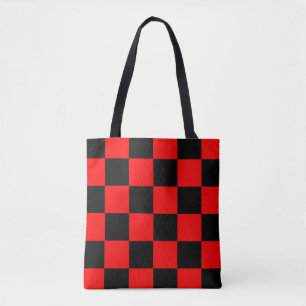 Bolsa Tote Padrão de Verificação Preto Vermelho