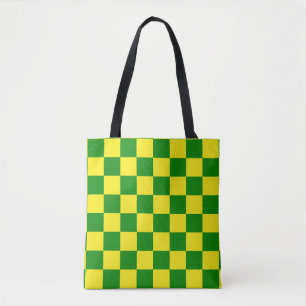 Bolsa Tote Padrão de Verificação Verde Amarelo