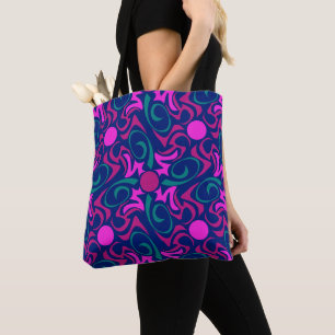 Bolsa Tote Padrão de vetor branco azul e cor-de-rosa estrela 