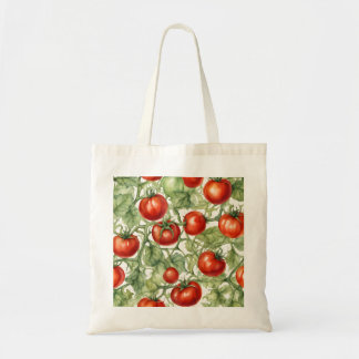 Bolsa Tote Padrão de Videira de Tomate em Aquarela | Jardim B