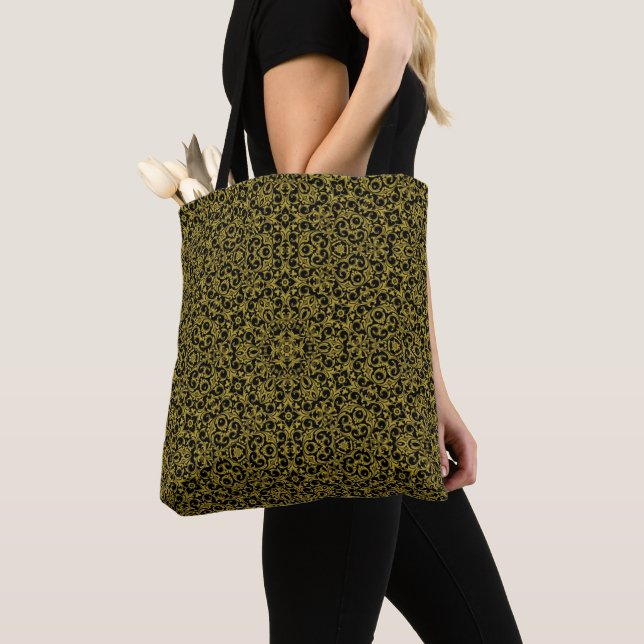Bolsa Tote Padrão de vinheta amarela no (Close Up)