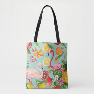 Bolsa Tote Padrão de Vintage do Flamingo Fruta Tropical