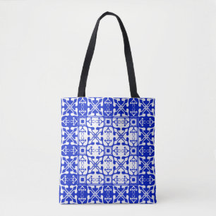 Bolsa Tote Padrão de vintagem monocromático. Abstrato ornam