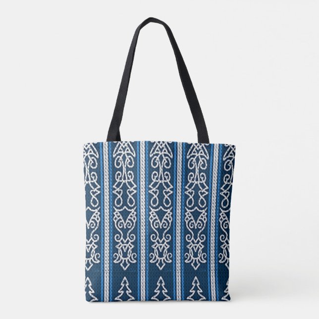 Bolsa Tote Padrão de Visualização Azul (Verso)