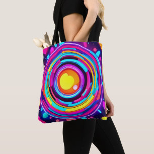Bolsa Tote Padrão de Vórtex Neon Circle