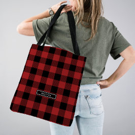Bolsa Tote Padrão de Xadrez de Buffalo Vermelho Monograma Bri