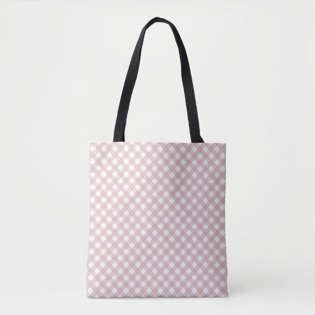 Bolsa Tote Padrão de Xadrez de Sombreado Rosa Maciço Minimali (Frente)