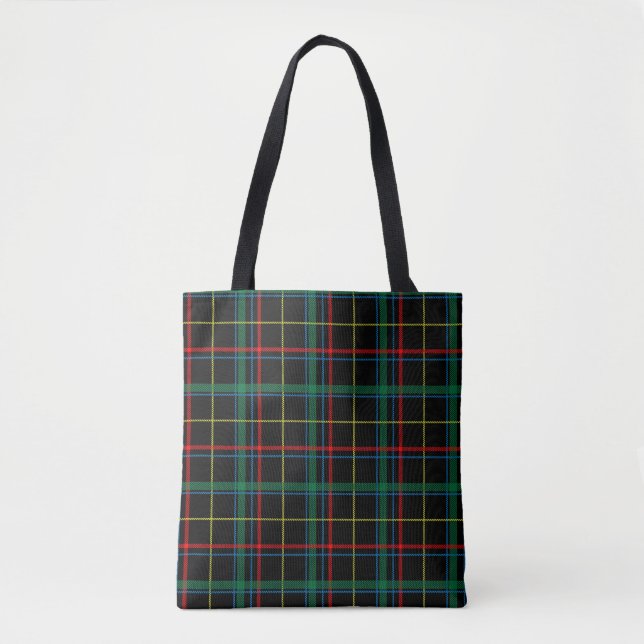 Bolsa Tote Padrão de xadrez de Tartan, verde e vermelho, (Frente)