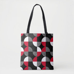 Bolsa Tote Padrão de xadrez geométrico preto, vermelho e bran
