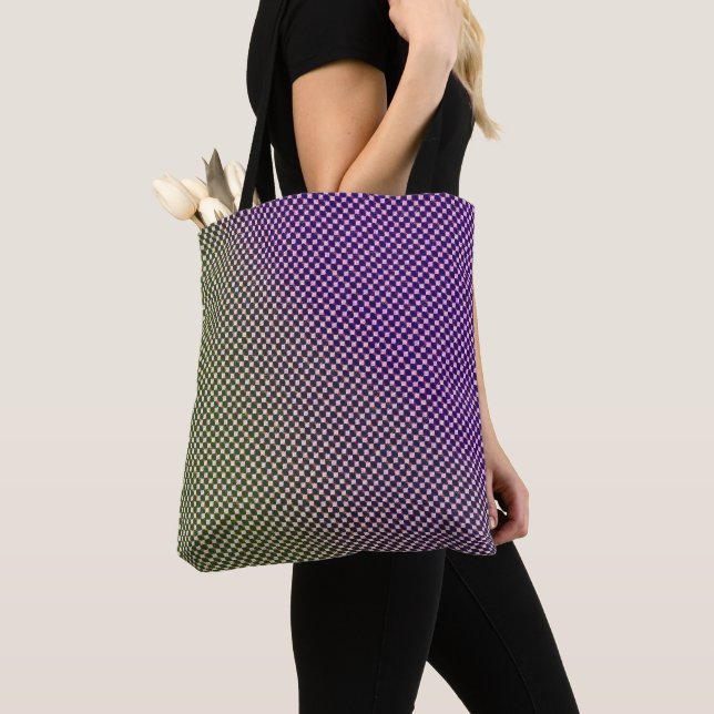 Bolsa Tote Padrão de Xadrez Gradiente Geométrico Abstrato 127 (Close Up)