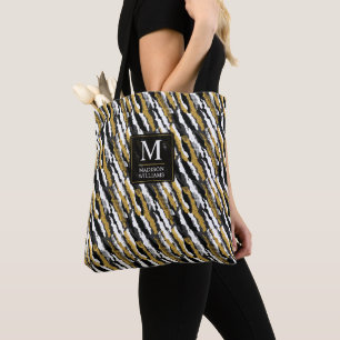 Bolsa Tote Padrão de Zebra Animal Branco com Brilho Dourado e