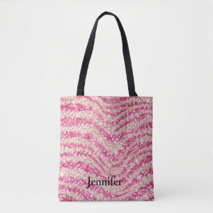 Bolsa Tote Padrão de Zebra com Brilho Rosa Menina
