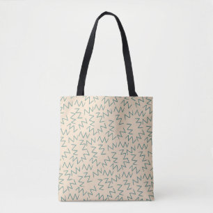 Bolsa Tote Padrão de Zig Zag Azul bege