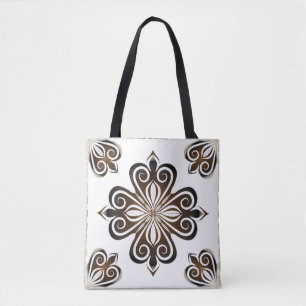 Bolsa Tote Padrão decorativo do motif barroco marrom com Flo