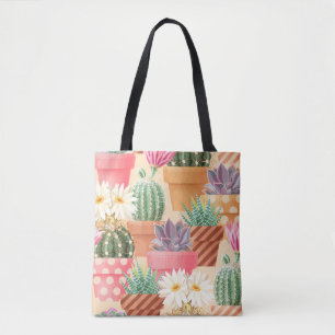 Bolsa Tote Padrão detalhado suculento e sem costura de cacto.