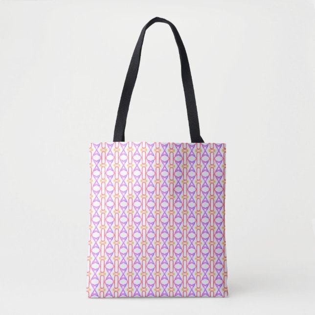 Bolsa Tote Padrão Diamante em Violeta, Coral e Branco (Frente)