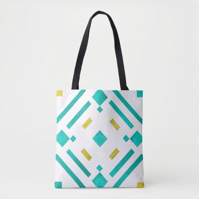 Bolsa tote padrão diamantes turquesa (Frente)