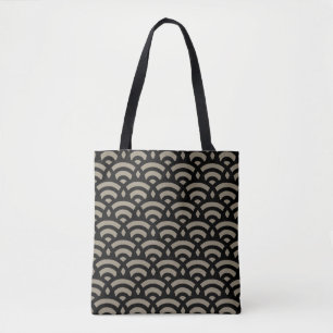 Bolsa Tote Padrão do círculo abstrato em preto e bege