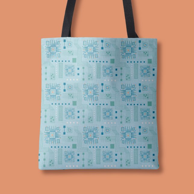 Bolsa Tote Padrão do Conselho do Circuito Azul e Teal (Criador carregado)