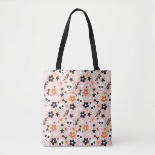 Bolsa Tote Padrão do crânio da flor