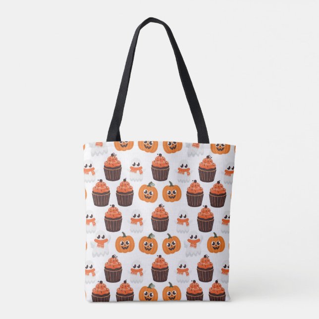 Bolsa Tote Padrão do Cupcake Fantasma da Bomba do Halloween (Verso)