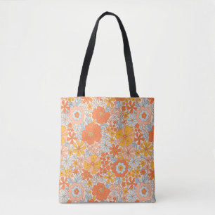 Bolsa Tote Padrão do Flor Retro Laranja