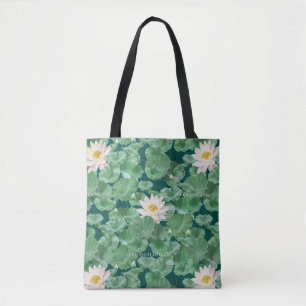 Bolsa Tote Padrão do Lago Lotus - O Lotus Branco