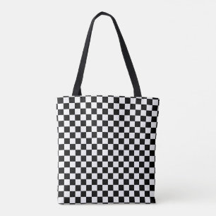 Bolsa Tote padrão do verificador branco preto