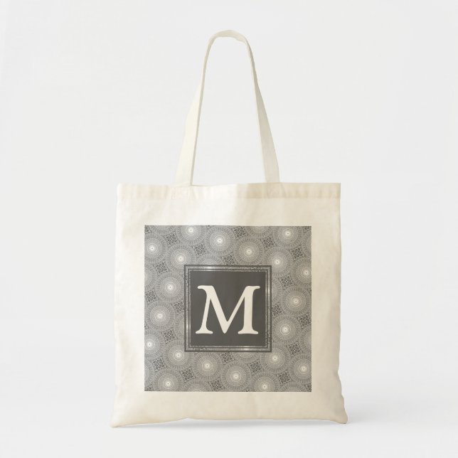 Bolsa Tote Padrão dos círculos da cinza monograma (Frente)