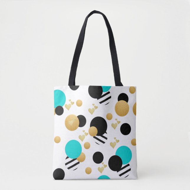 Bolsa Tote Padrão Dourado de Abstrato preto simples e preto s (Frente)