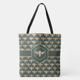 Bolsa Tote Padrão Dourado de MelBee elegante em verde escuro