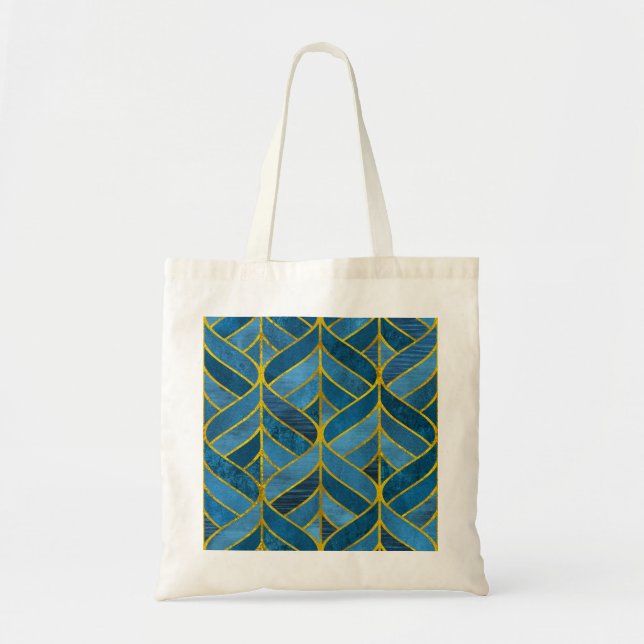 Bolsa Tote Padrão Dourado do Grunge Azul (Frente)