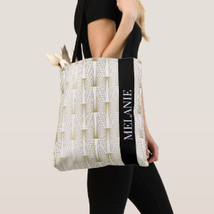 Bolsa Tote Padrão Dourado e branco de arte-deco