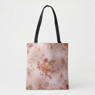 Bolsa Tote padrão e flor sem costura com arte de fundo, flo