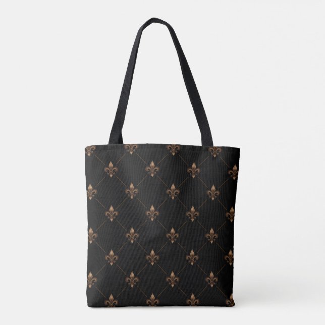 Bolsa Tote Padrão Elegante de luxo de Fleur De Lis Dourado Pr (Verso)