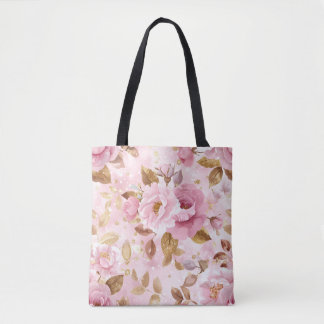 Bolsa Tote padrão elegante, sem costura, cor-de-rosa, com flo